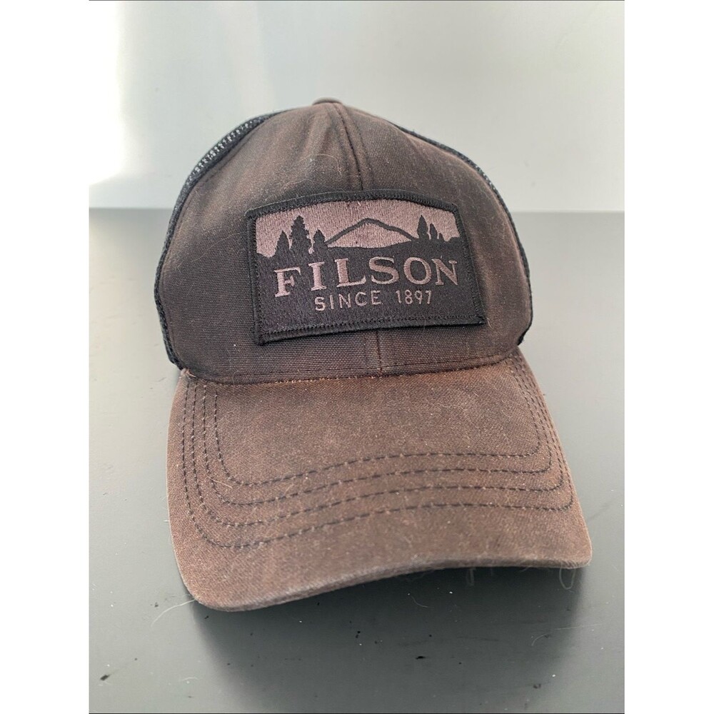 VTG Filson Rustic Brown Canvas & Black  Patch Trucker Cap OS Gorpcore Outdoor